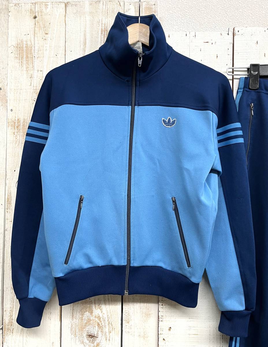 ヴィンテージ ＊ADIDAS アディダス 西ドイツ製 70'S トラックトップ ジャージ パンツ 上下 ＊ATS-44F ＊1 size ＊ネイビー デサント_画像2