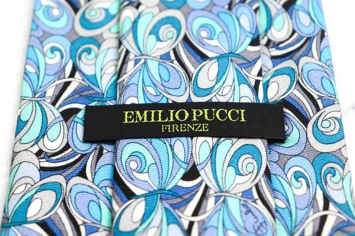 エミリオプッチ ブランド ネクタイ プッチ柄 総柄 花柄 シルク イタリア製 メンズ ブルー Emilio Pucci_画像4