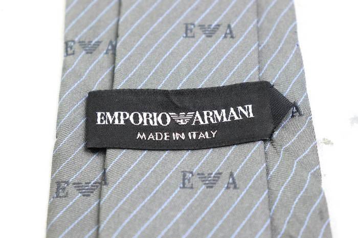 エンポリオ・アルマーニ ブランド ネクタイ ロゴ ストライプ柄 シルク イタリア製 メンズ グレー Emporio Armani_画像4
