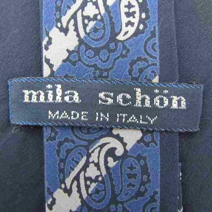 【美品】 ミラショーン mila schon ペイズリー柄 シルク 小紋柄 ストライプ柄 メンズ ネクタイ ネイビー_画像4