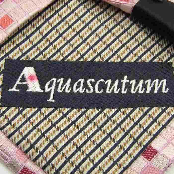 【美品】 アクアスキュータム Aquascutum 小紋柄 シルク チェック柄 格子柄 伊製生地 メンズ ネクタイ ピンク_画像4