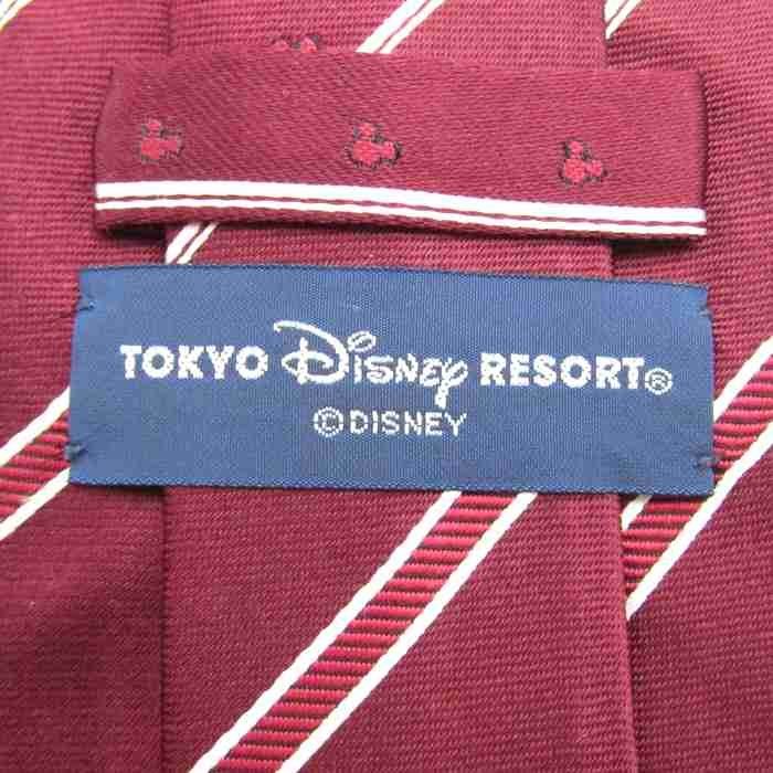 【美品】 東京ディズニーリゾート Disney ストライプ柄 シルク ライン柄 小紋柄 TDL 日本製 ミッキーマウス メンズ ネクタイ レッドの画像4