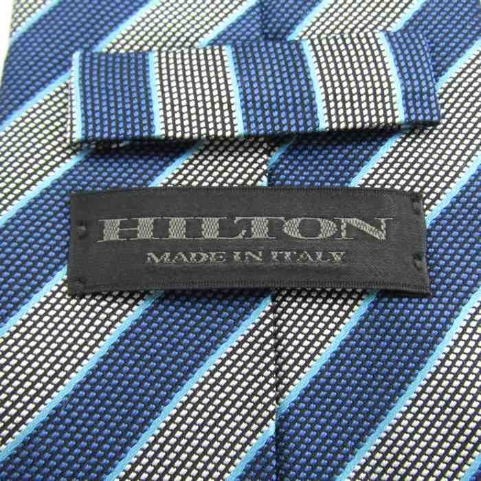 【美品】 ヒルトン HILTON ストライプ柄 シルク ライン柄 イタリア製 メンズ ネクタイ ブルー_画像4