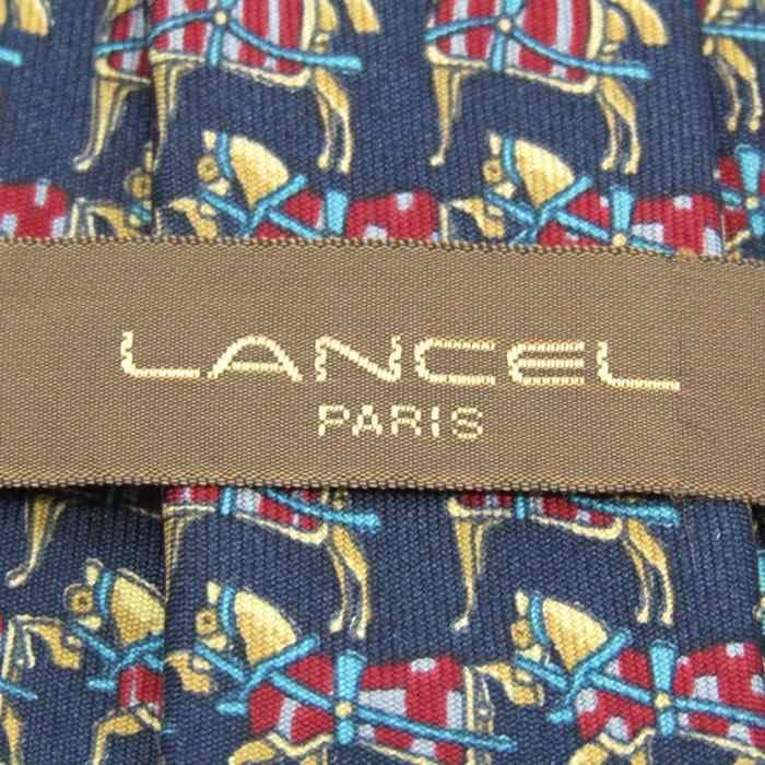 【美品】 ランセル LANCEL 動物柄 シルク 総柄 日本製 馬 メンズ ネクタイ ネイビー_画像4