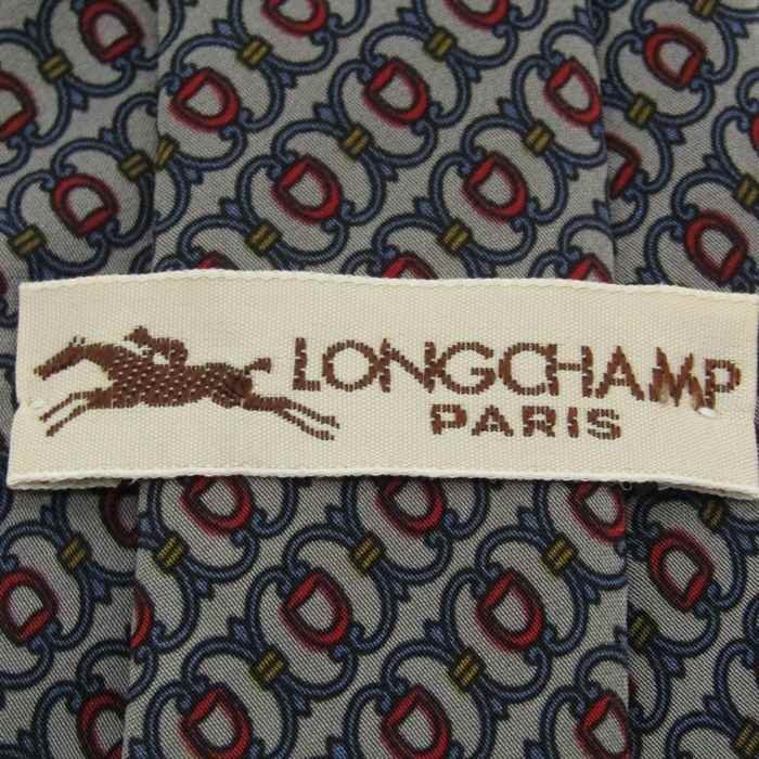 ロンシャン LONGCHAMP 格子柄 シルク チェーン柄 ハンドメイド イタリア製 メンズ ネクタイ グレー_画像4