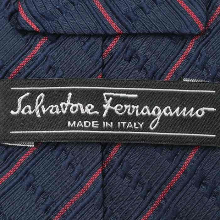 [ superior article ] Salvatore Ferragamo Salvatore Ferragamo line pattern silk Italy made fine pattern pattern men's necktie navy 