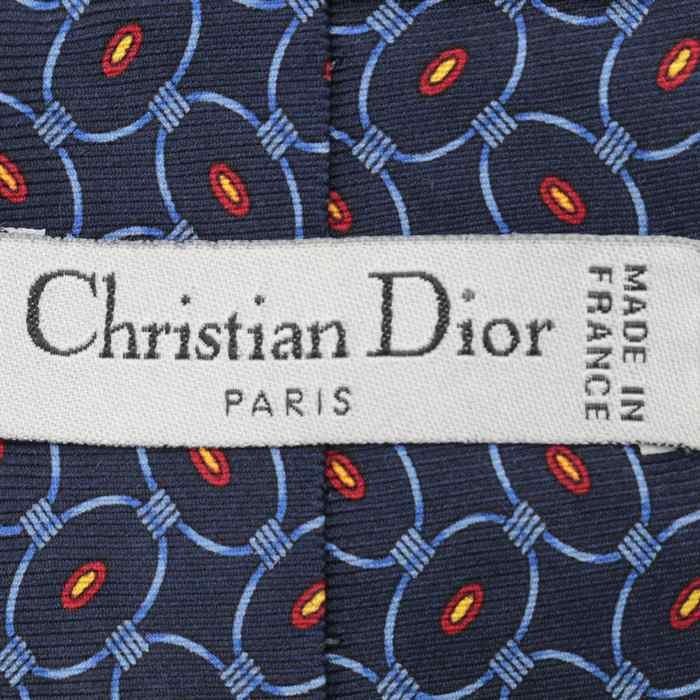 【良品】 クリスチャンディオール Christian Dior 小紋柄 シルク 格子柄 フランス製 メンズ ネクタイ ネイビー_画像5