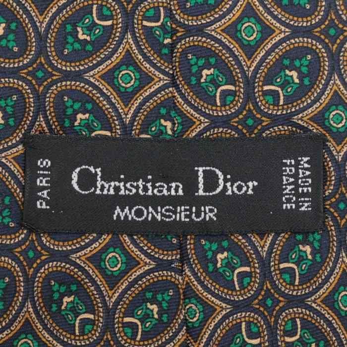 【良品】 クリスチャンディオール Christian Dior 小紋柄 シルク 総柄 フランス製 ハンドメイド メンズ ネクタイ ネイビー_画像5