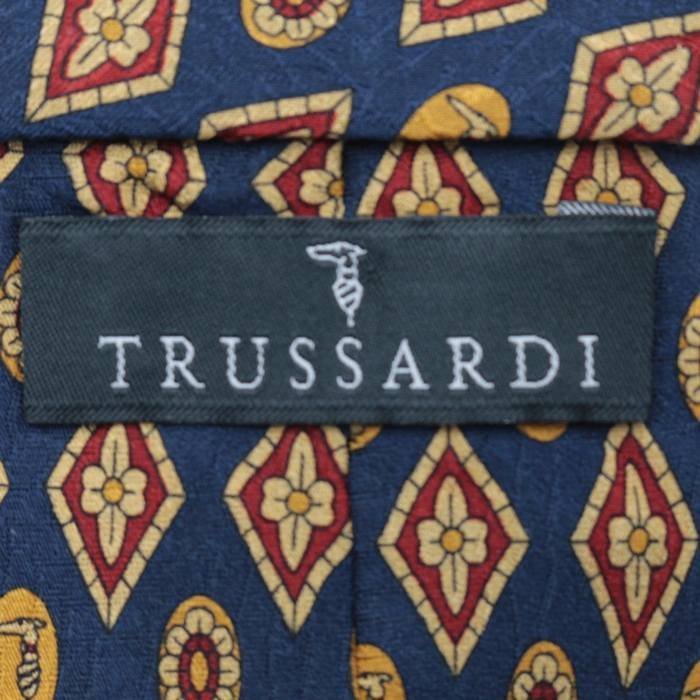 [ superior article ] Trussardi TRUSSARDI fine pattern pattern silk floral print made in Italy cloth Italy made men's necktie navy 