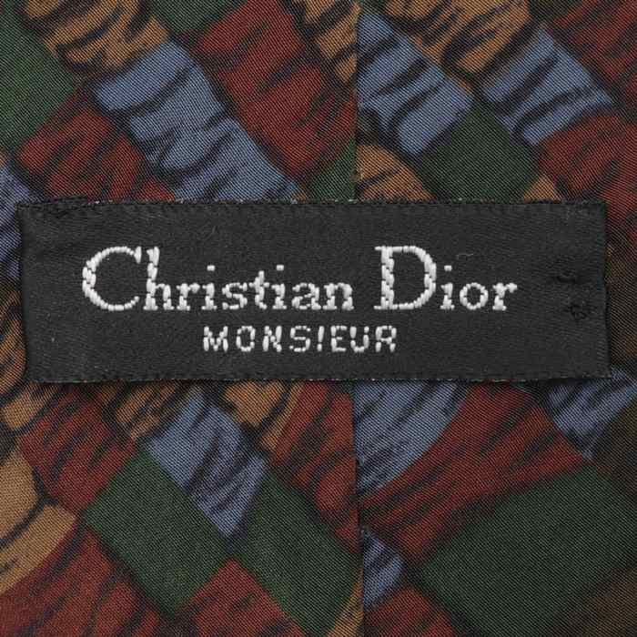 【良品】 クリスチャンディオール Christian Dior 小紋柄 シルク 総柄 アメリカ製 米製生地 メンズ ネクタイ グリーン_画像5