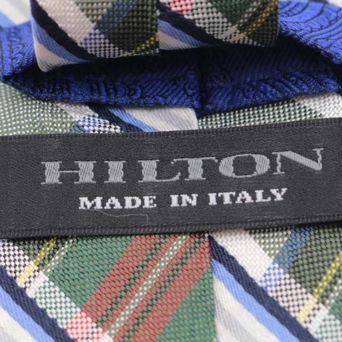 【良品】 ヒルトン HILTON チェック柄 シルク 格子柄 イタリア製 メンズ ネクタイ グリーン_画像5