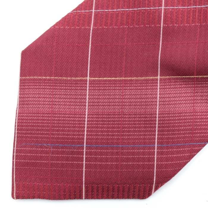 [ superior article ] Benetton BENETTON check pattern silk .. pattern line pattern made in Japan men's necktie red 