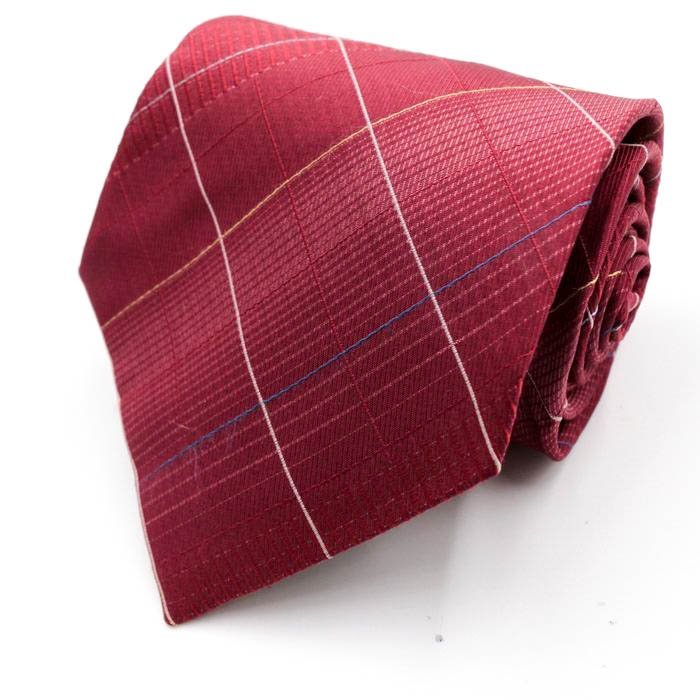 [ superior article ] Benetton BENETTON check pattern silk .. pattern line pattern made in Japan men's necktie red 
