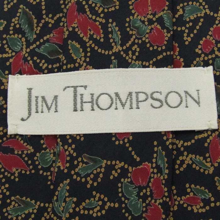 【美品】 ジムトンプソン JIM THOMPSON 総柄 シルク ボタニカル柄 ドット柄 メンズ ネクタイ ネイビー_画像4