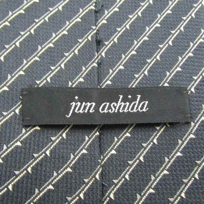【美品】 ジュンアシダ jun ashida ライン柄 シルク ストライプ柄 日本製 メンズ ネクタイ ブラック_画像4