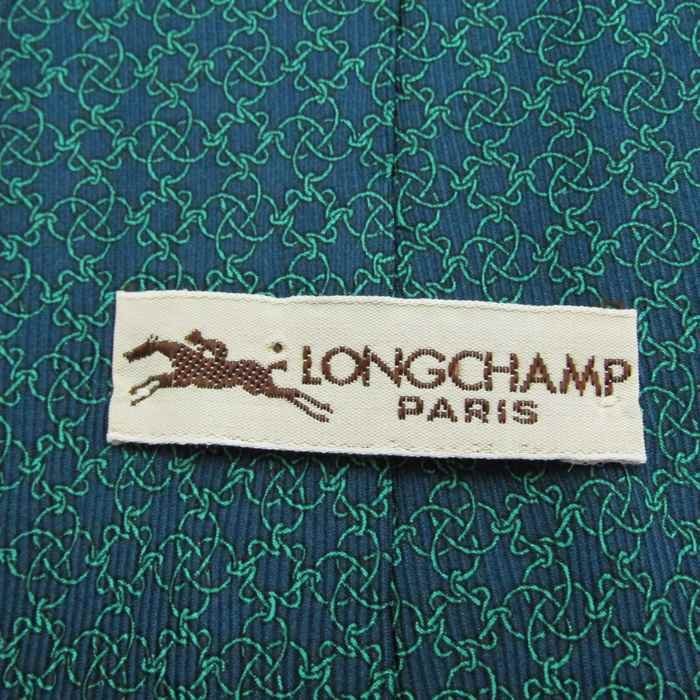 【美品】 ロンシャン LONGCHAMP 格子柄 シルク チェーン柄 メンズ ネクタイ グリーン_画像4