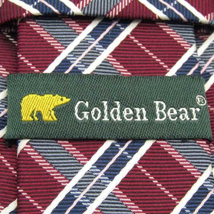 【美品】 ゴールデンベア Golden Bear チェック柄 シルク 格子柄 メンズ ネクタイ レッド_画像4