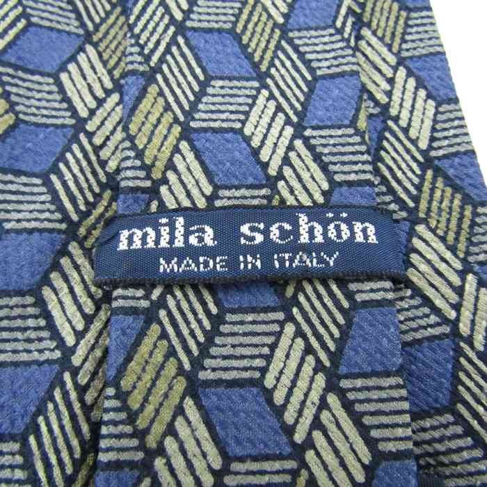 ミラショーン ブランド ネクタイ シルク チェック柄 小紋柄 メンズ ネイビー mila schon_画像4