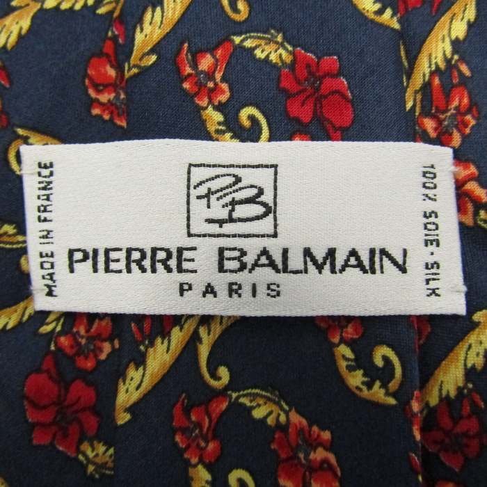 ピエールバルマン ブランド ネクタイ シルク 花柄 格子柄 ハンドメイド メンズ ネイビー PIERRE BALMAIN_画像4