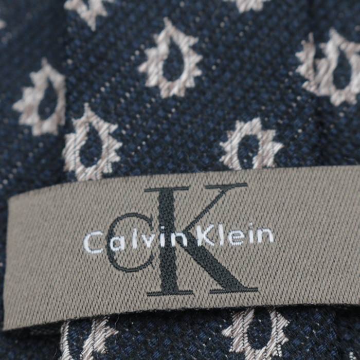 【良品】 カルバンクライン Calvin Klein ペイズリー柄 シルク 小紋柄 ブランド メンズ ネクタイ ネイビー_画像5