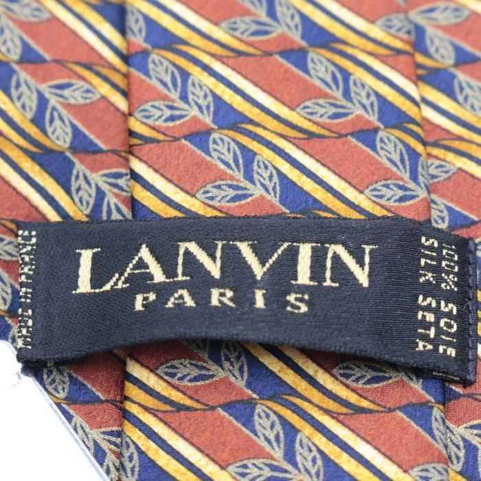 【良品】 ランバン LANVIN 総柄 シルク 小紋柄 ライン柄 ボタニカル柄 フランス製 ブランド メンズ ネクタイ ブラウン_画像5