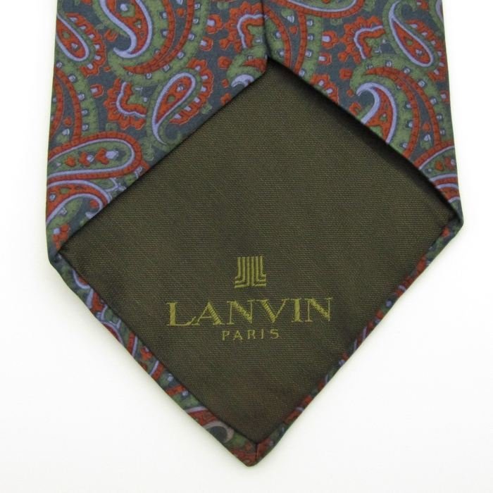 【良品】 ランバン LANVIN ペイズリー柄 シルク 小紋柄 総柄 フランス製 メンズ ネクタイ ネイビー_画像5