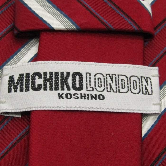 【良品】 ミチコロンドンコシノ MICHIKO LONDON KOSHINO ストライプ柄 シルク ライン柄 チェンジタイ メンズ ネクタイ レッド_画像4