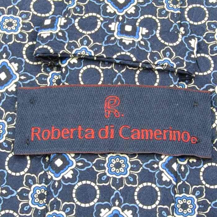 【良品】 ロベルタディカメリーノ Roberta di Camerino 小紋柄 シルク 花柄 総柄 イタリア製 伊製生地 メンズ ネクタイ ネイビーの画像4