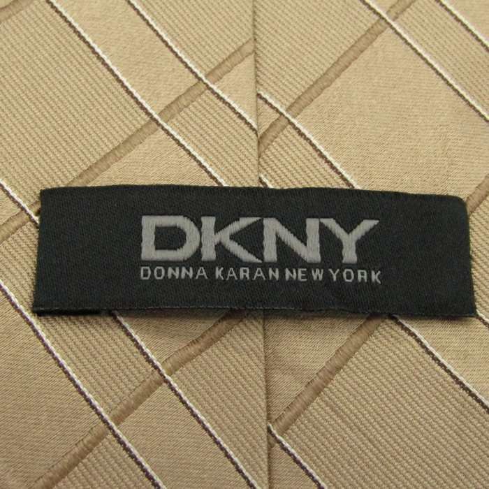 【良品】 ダナキャラン DKNY 格子柄 シルク チェック柄 ライン柄 メンズ ネクタイ ベージュ_画像4