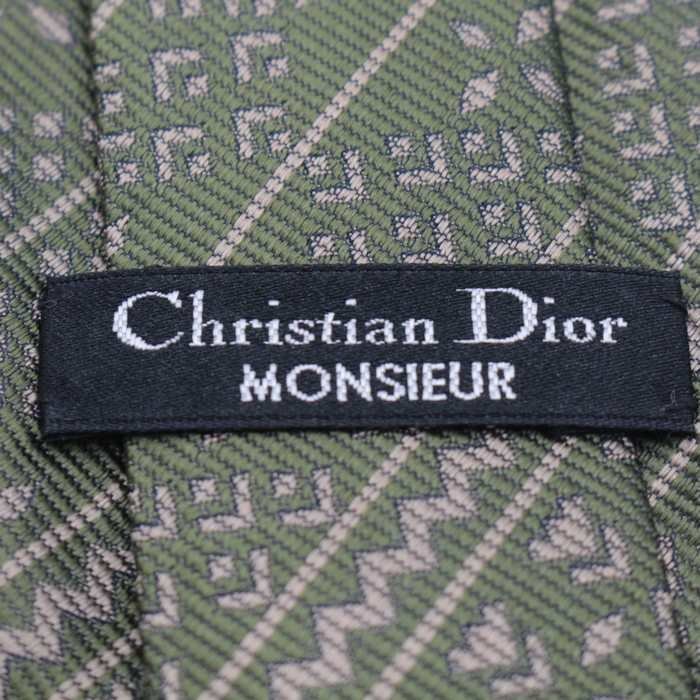 【良品】 クリスチャンディオール Christian Dior 小紋柄 シルク ライン柄 メンズ ネクタイ グリーン_画像5