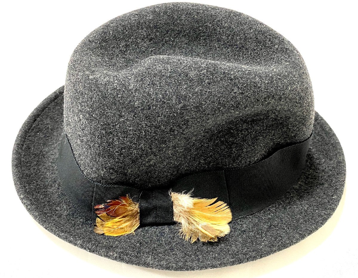 極美品 アメリカ製 米製 HAT attack ハットアタック 帽子 ボルサリーノ グレー 59cm_画像2