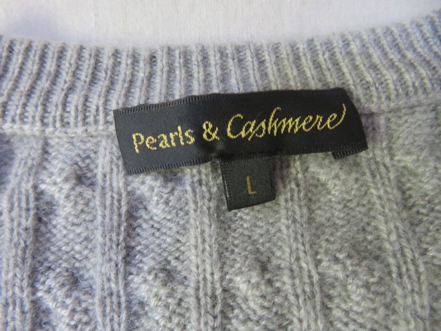 ☆肉厚 厚手 pearls&cashmere パールズカシミア ケーブル編み カシミア100% ニット セーター グレー L 縄編み☆_画像3