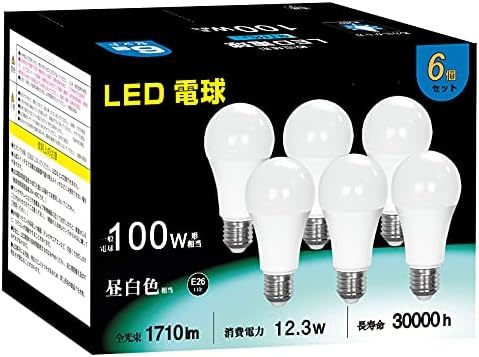 昼白色6個 LED電球 口金直径26mm 100W形相当 昼白色 5000K 1710ルーメン 広配光 密閉器具対応 高輝度 断熱_画像1