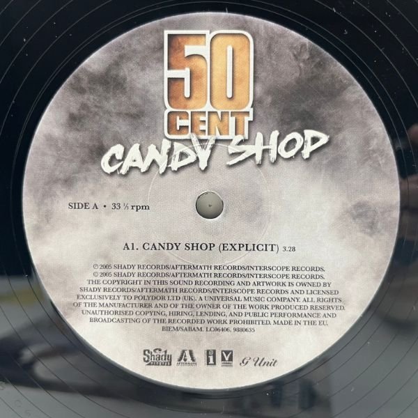 良好!! 12インチ EUオリジナル 50 CENT Candy Shop ('05 Shady) Disco Inferno 収録 50セント GANGSTA RAP_画像3