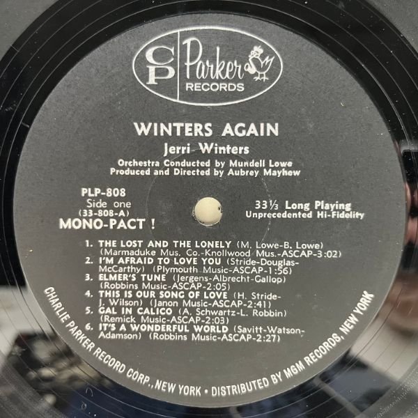 プロモ MONO 良好!!【w/ Mundell Lowe, Hal McKusick, Eddie Costa】USオリジナル JERRI WINTERS Winters Again ('62 Charlie Parker)_画像3