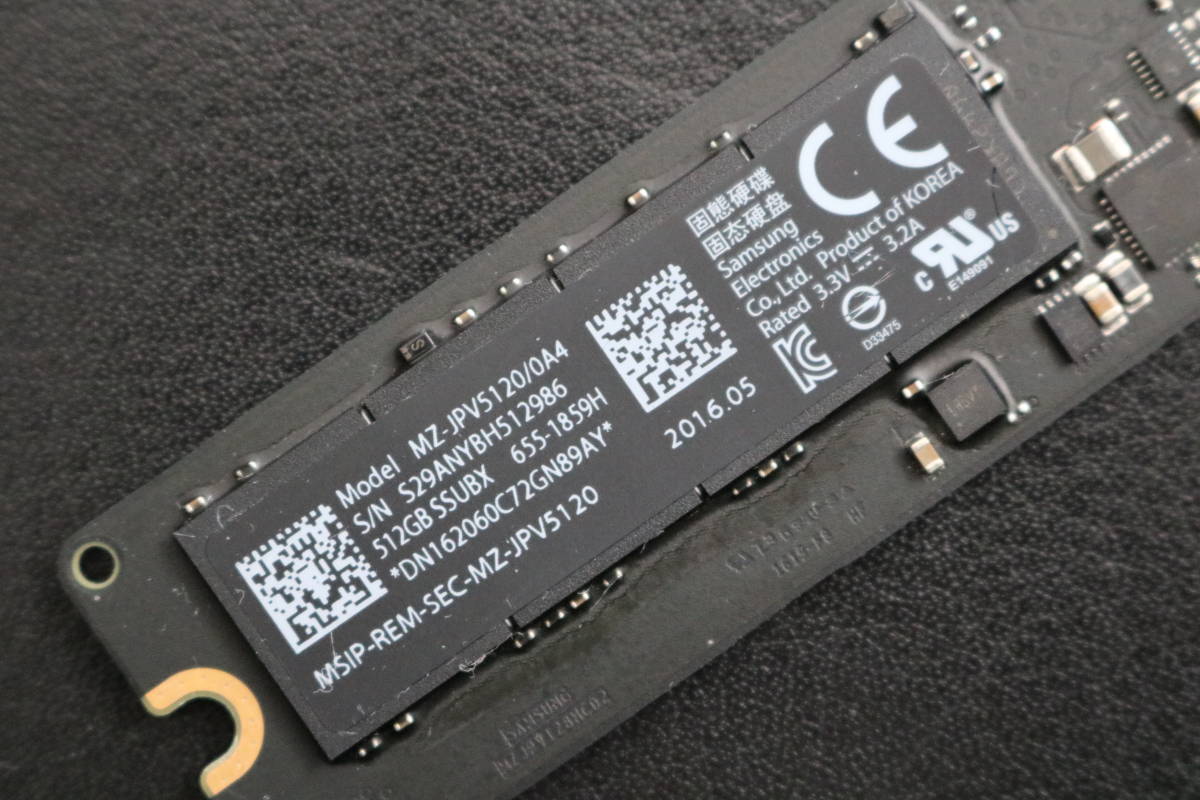 [中古動作品] Apple純正 SAMSUNG製 512GB [PCIe3.0 x4] PCIe SSD MacBook Pro Late2013～2015/MacBook Air等 製造年月2016.05_画像3