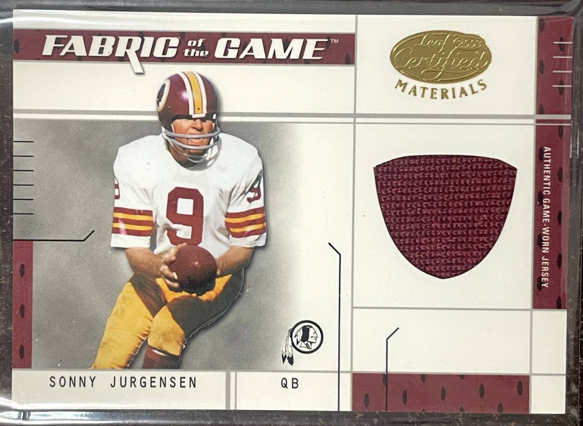 【Legend Jersey】Sonny Jurgensen 2003 Leaf Certified Materials Fabric of the Game Jersey 44/50_画像1