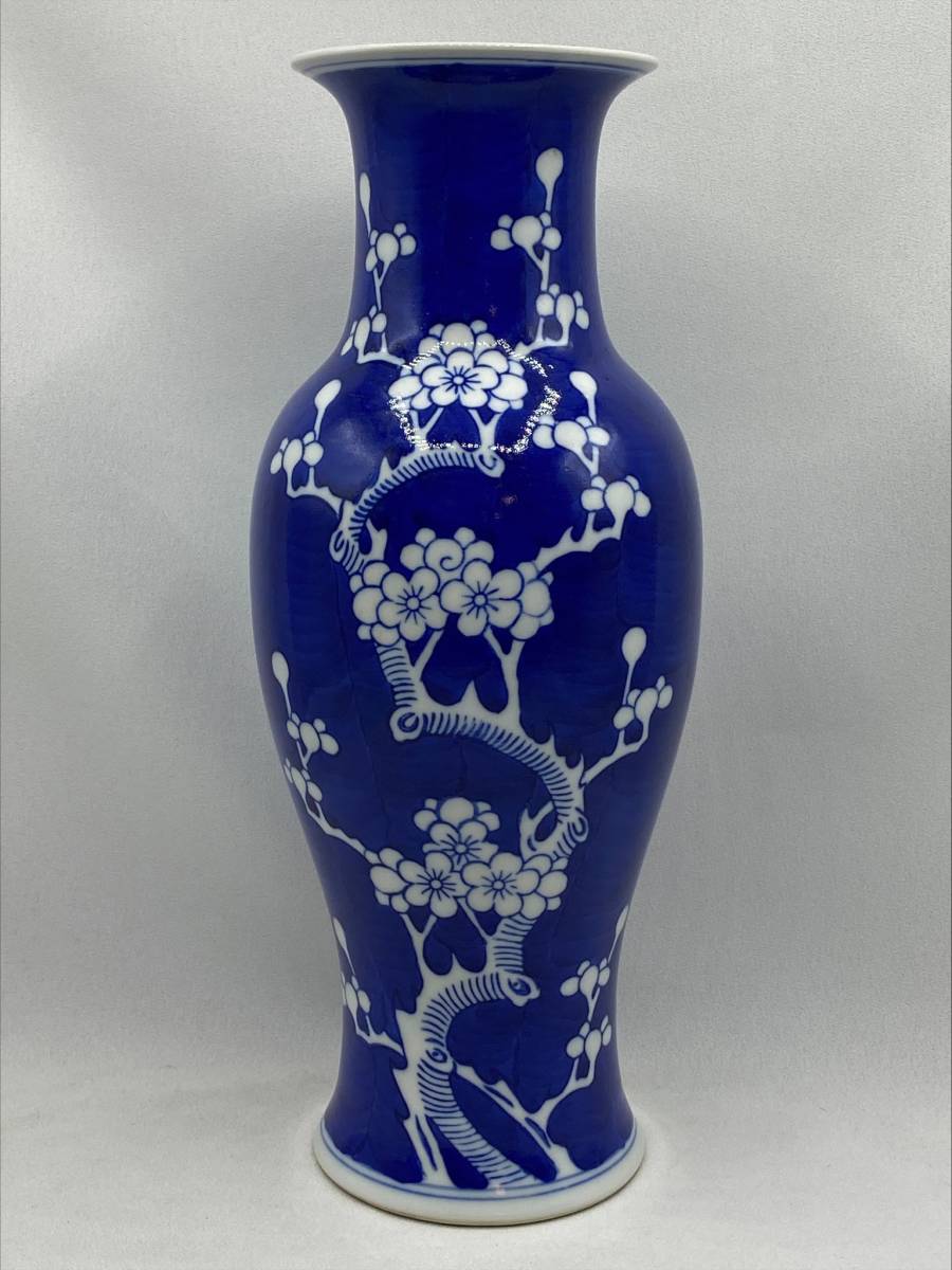 文革期 中国景徳鎮製 手描花瓶 古染付 氷梅花瓶 飾瓶 花器 花入 検)骨董 中国古玩 古美術