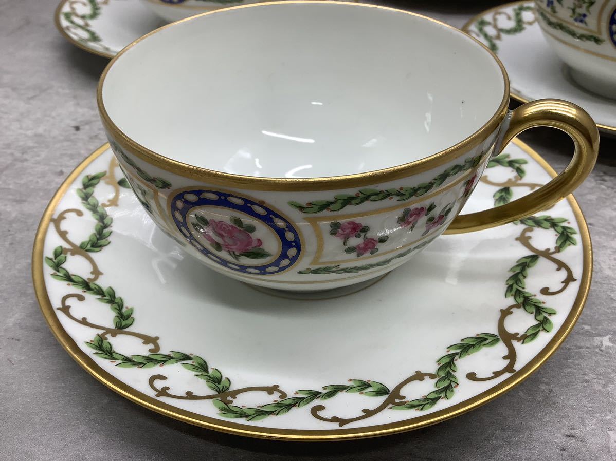 11Y139 HAVILAND LIMOGES Louveciennes カップ ソーサー 金彩 花柄 アビランド リモージュ ルーブシエンヌ ティーカップ 食器 6客 現状品_画像4