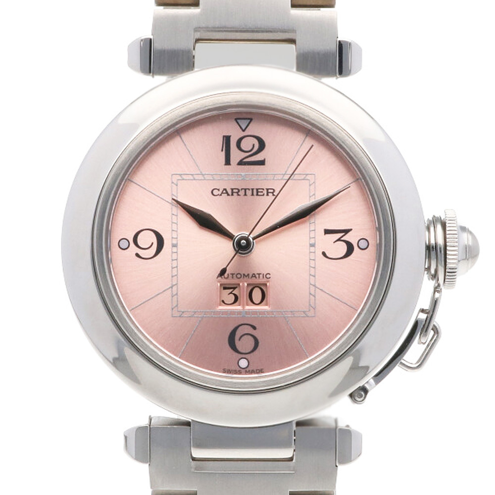 CARTIER カルティエ SS 腕時計 パシャC ビッグデイト ステンレススチール 2475 シルバー ピンク 中古 美品