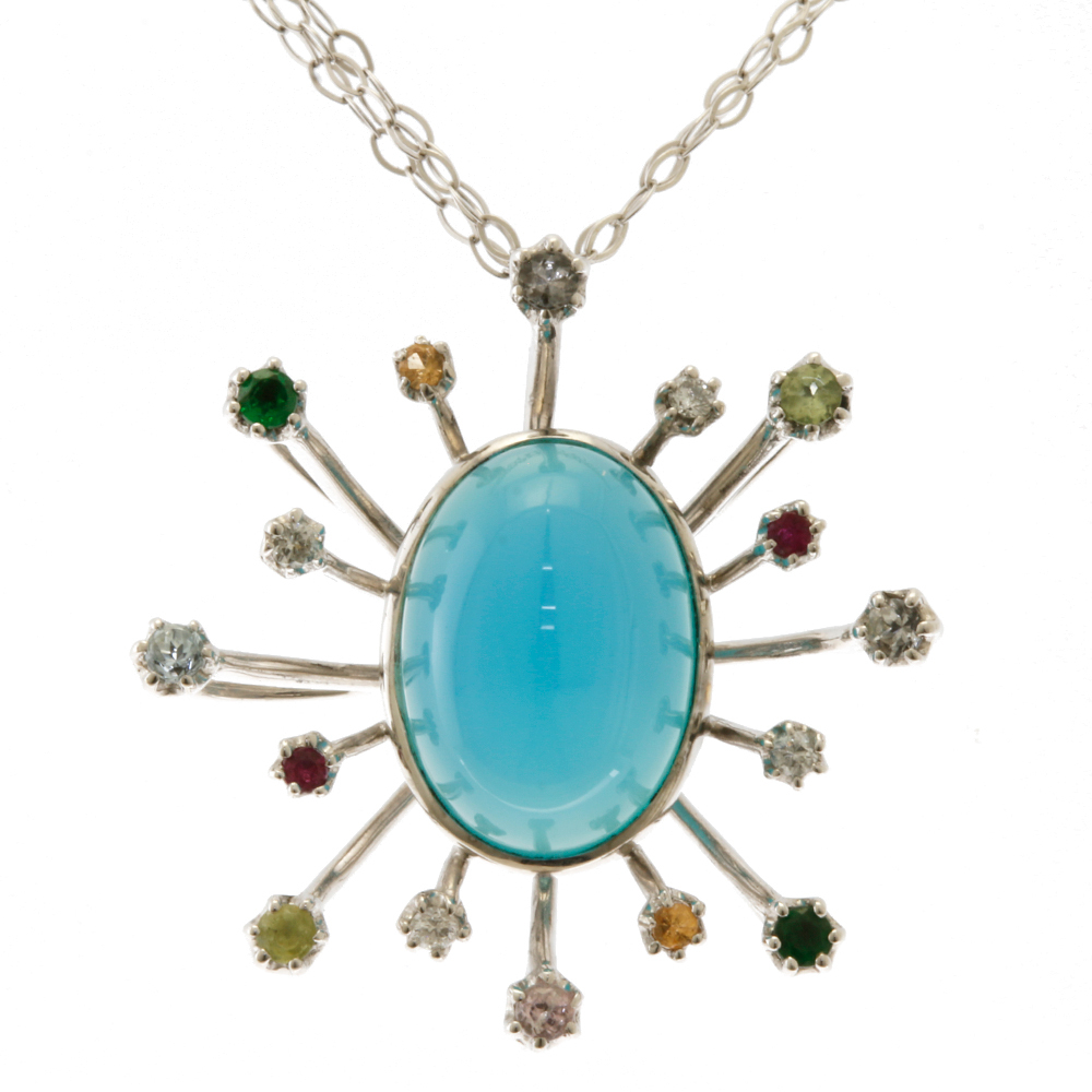 【正規品】 ネックレス 鑑別書 18金 K18ホワイトゴールド ブルーカルセドニー 5.94ct ダイヤモンド ホワイトトルマリン ペリドット中古 美品 その他