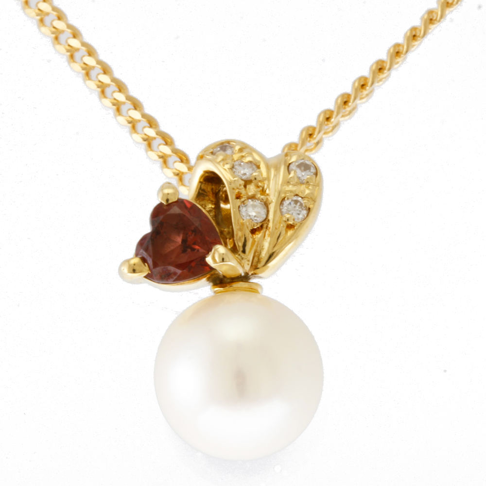 品良く着こなすため ネックレス ハート 美品 0.04ct中古 ダイヤモンド 0.32ct ガーネット パール K18イエローゴールド 18金 その他