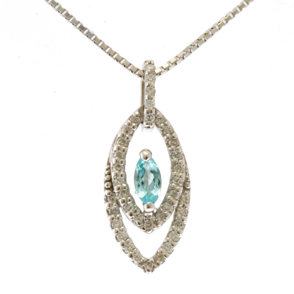 人気新品 ネックレス 鑑別書 Pt850プラチナ K18WG パライバトルマリン 0.13ct ダイヤモンド 0.14ct中古 美品 トルマリン