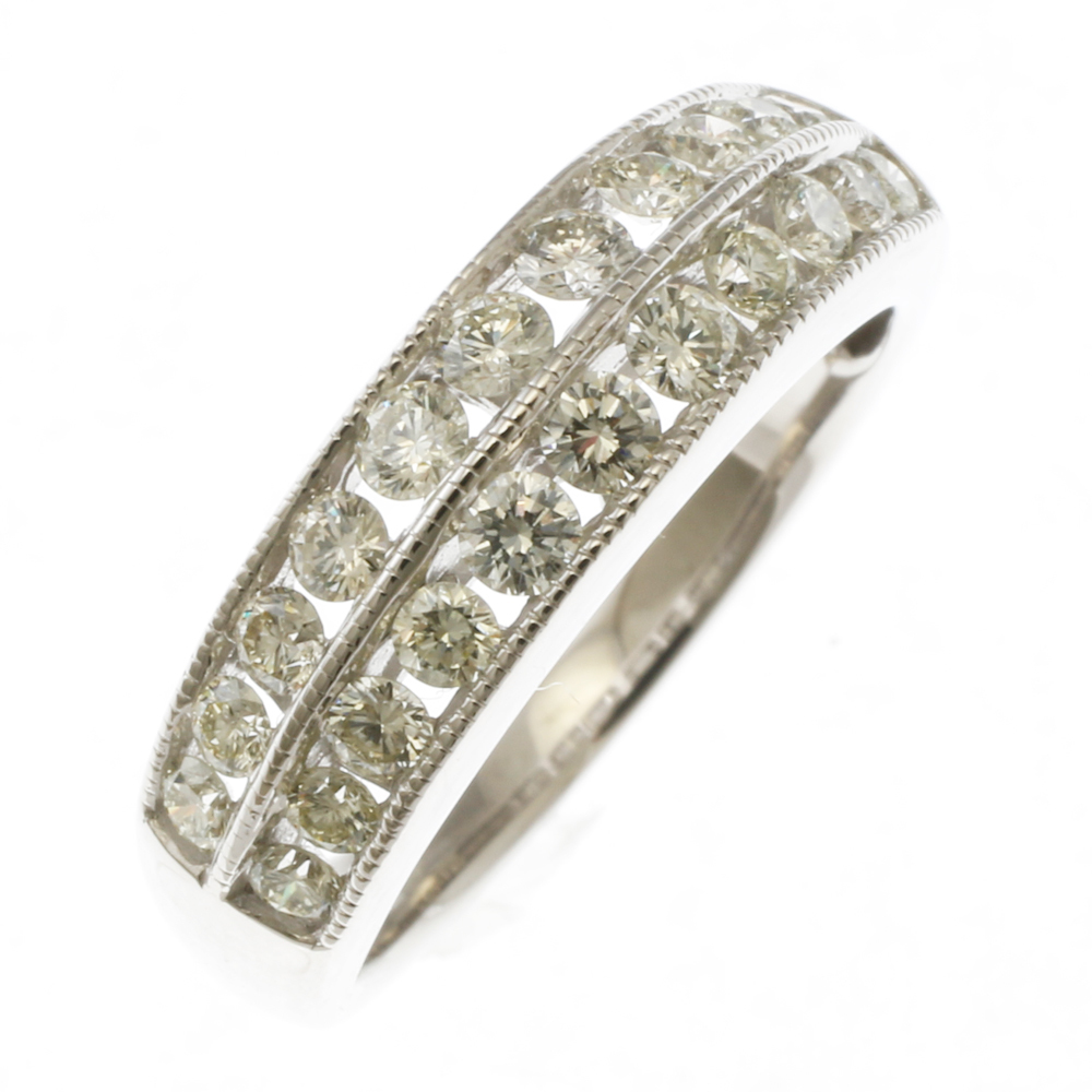 リング 指輪 10.5号 ミルグレイン ハーフエタニティ 18金 K18ホワイトゴールド ダイヤモンド中古 美品
