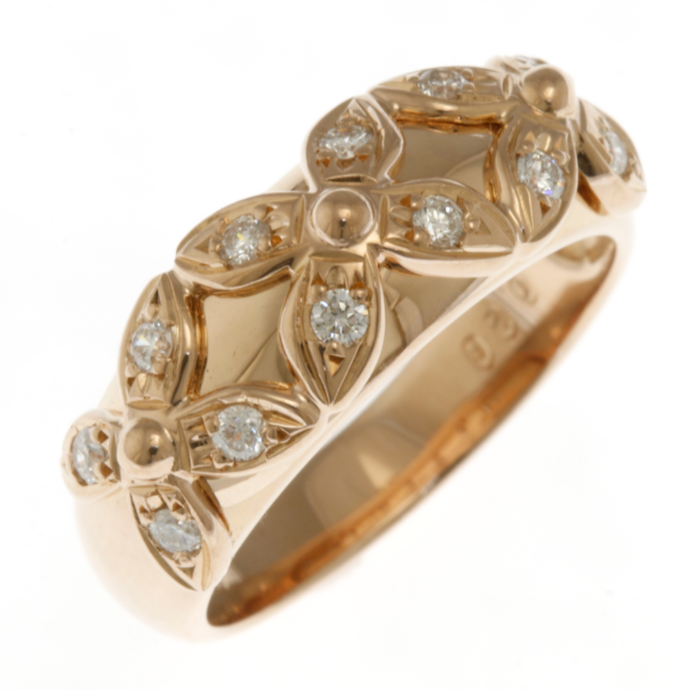 リング 指輪 10.5号 18金 K18ピンクゴールド ダイヤモンド 0.20ct 花 フラワー レディース 中古 美品