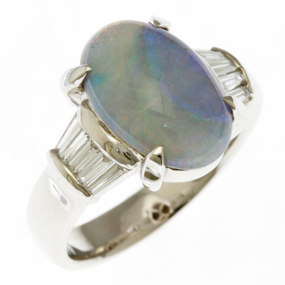 全ての リング 指輪 美品 中古 レディース 0.32ct ダイヤモンド 4.04ct オパール Pt900プラチナ 14号 オパール