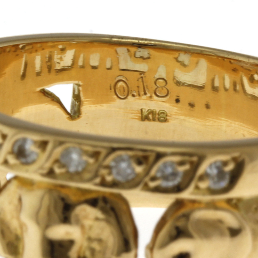 リング 指輪 17号 象 ゾウ エレファント 18金 K18イエローゴールド ダイヤモンド 0.18ct レディース 中古 美品の画像7