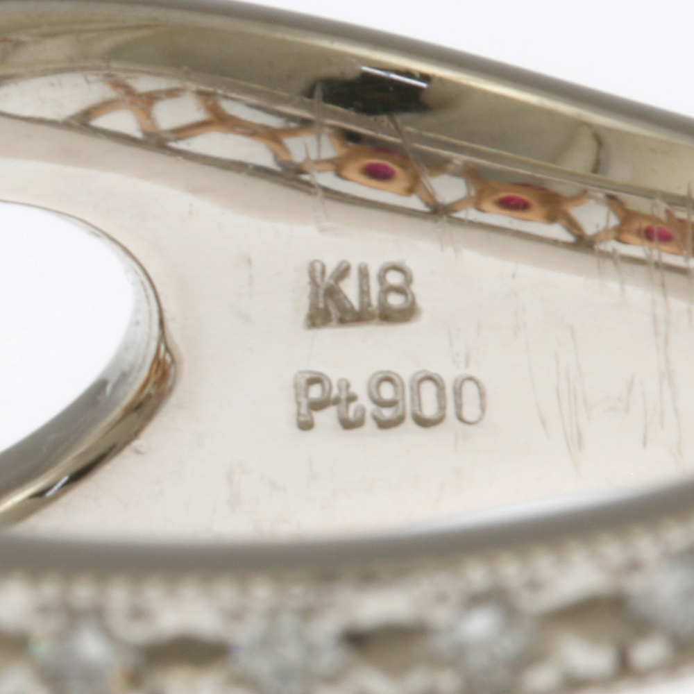 リング 指輪 14号 透かし ミルグレイン 幅広 Pt900プラチナ K18ピンクゴールド ルビー 0.60ct ダイヤモンド 0.28ct レディース 中古 美品_画像7