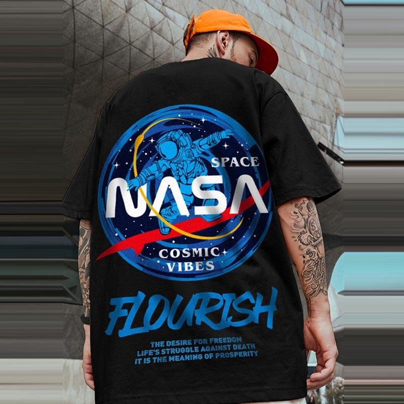 オーバーサイズ　tシャツ　ビッグシルエット　プリント　ストリート　黒　XL　韓国　オルチャン　ダンス　大きめ　ルーズ　NASA