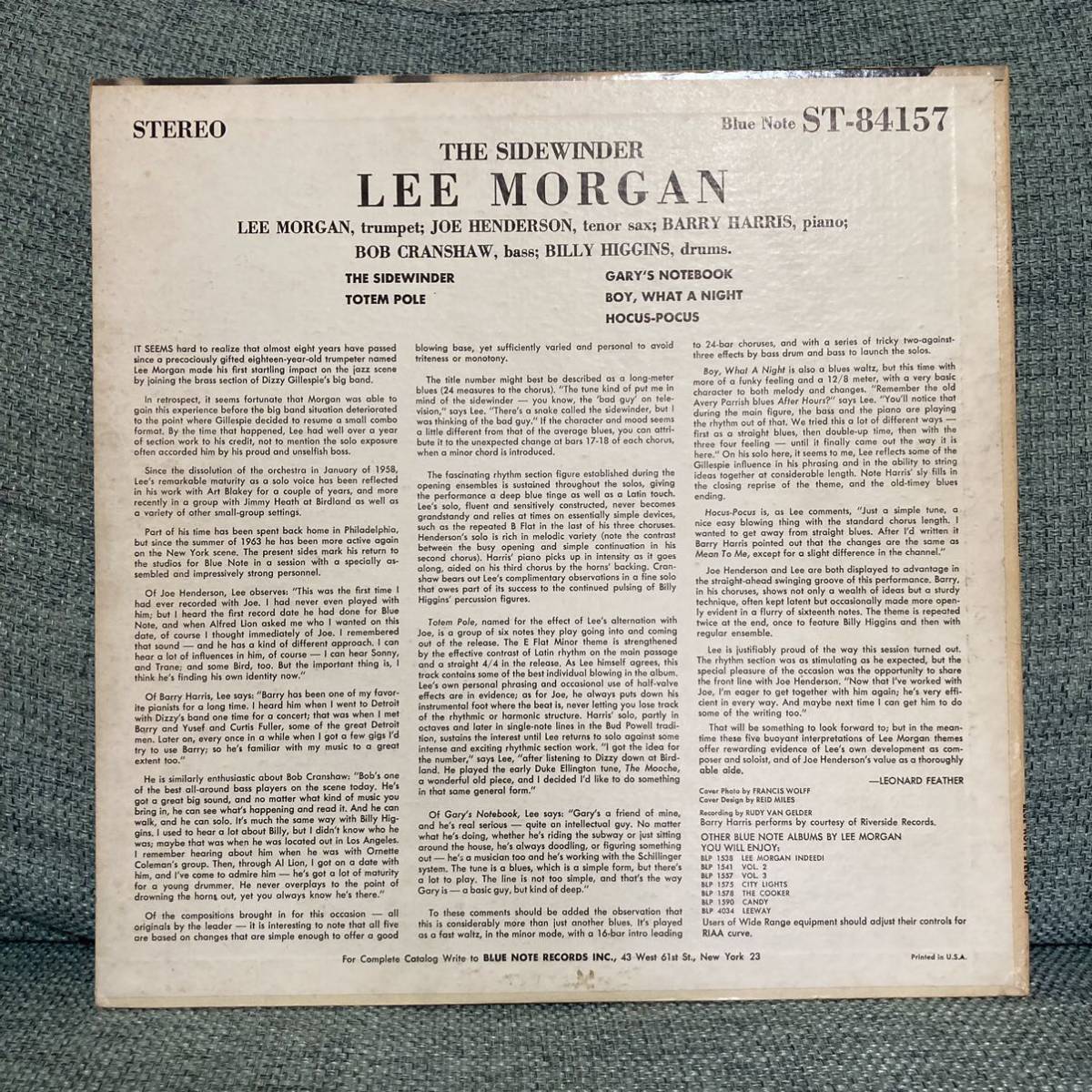 LEE MORGAN THE SIDEWINDER BST84157 US盤vangelder刻印 片面DG 耳_画像2